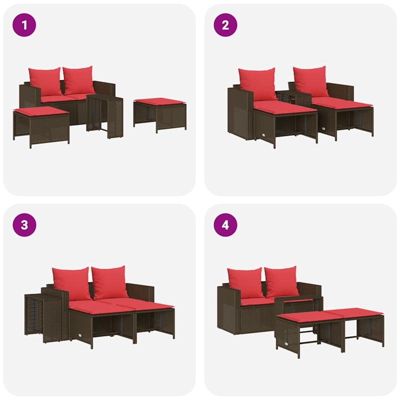 Afuera Living 5 Pc Stackable Patio Sofa Set With Cushions in Red & Brown Rattan