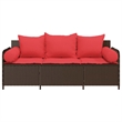 Afuera Living 3-Seater Patio Sofa with Cushions in Red and Poly Rattan in Brown