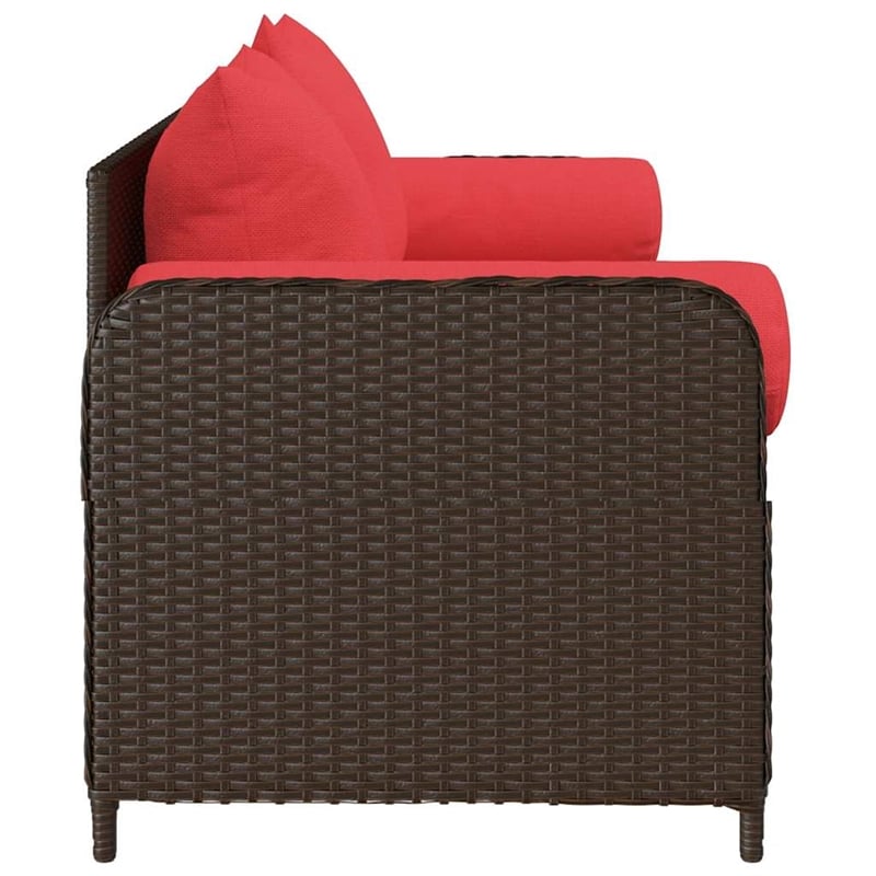 Afuera Living 3-Seater Patio Sofa with Cushions in Red and Poly Rattan in Brown