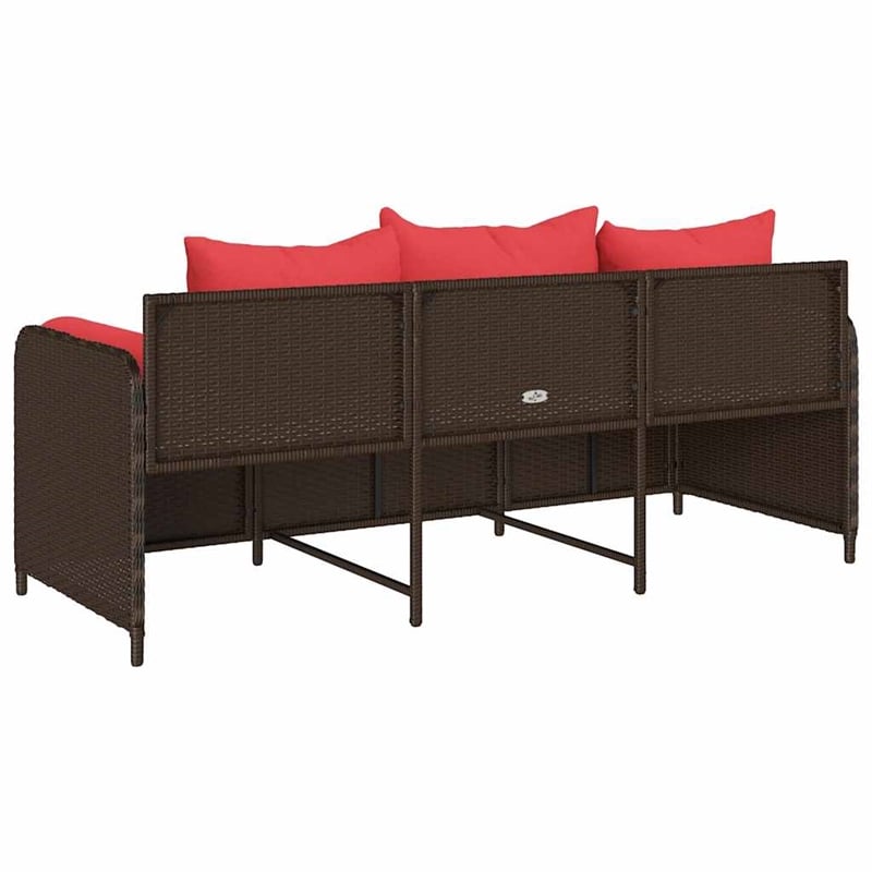 Afuera Living 3-Seater Patio Sofa with Cushions in Red and Poly Rattan in Brown