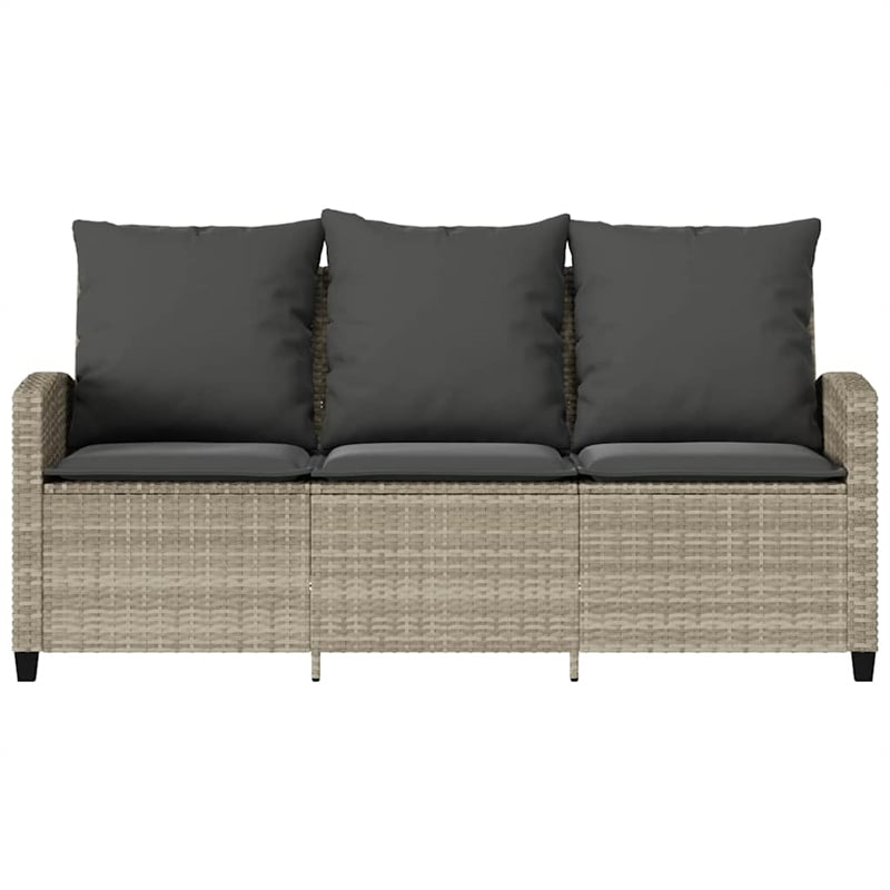 Afuera Living 3-Seater PE Rattan Garden Sofa With Adjustable Feet in Light Gray
