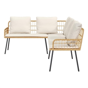 Afuera Living Contemporary Metal Sofa With Cushions in Brown/Cream