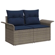 Afuera Living Gray Poly Rattan Garden Sofa With Cushions in Navy Blue