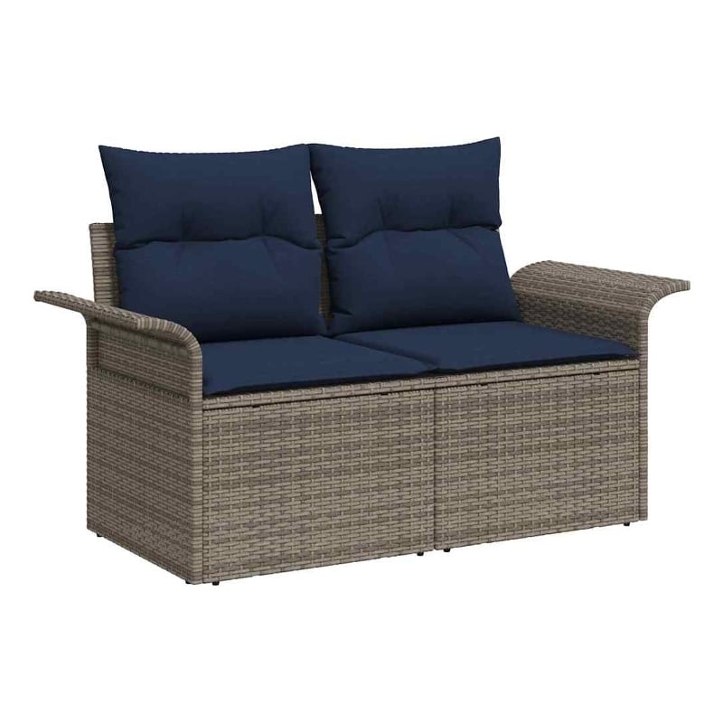 Afuera Living Gray Poly Rattan Garden Sofa With Cushions in Navy Blue