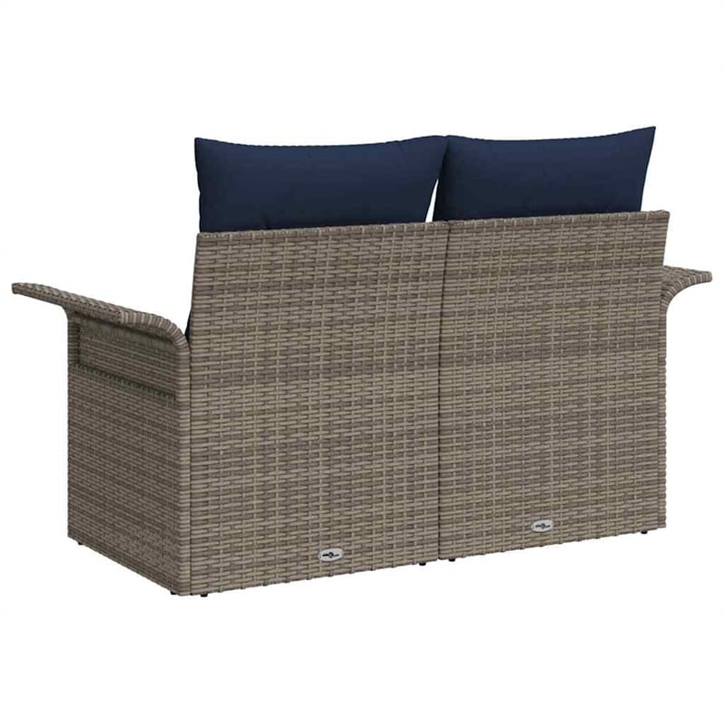 Afuera Living Gray Poly Rattan Garden Sofa With Cushions in Navy Blue