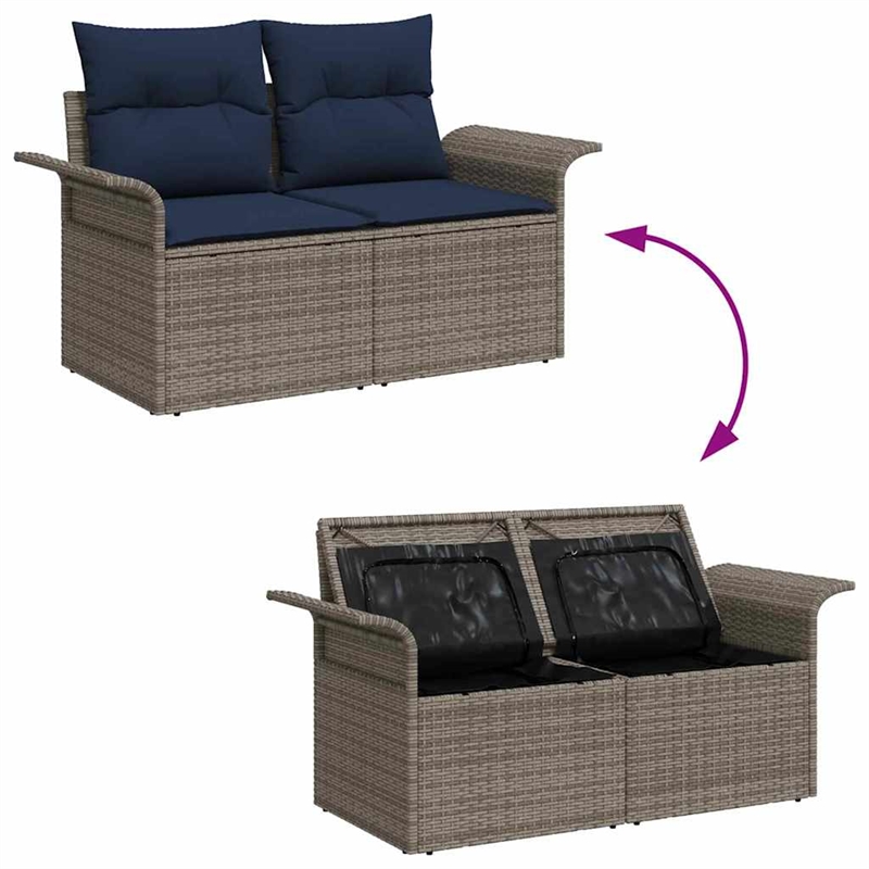 Afuera Living Gray Poly Rattan Garden Sofa With Cushions in Navy Blue