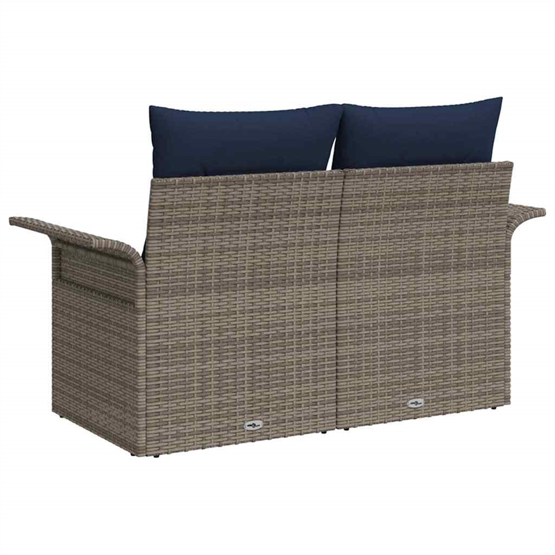 Afuera Living Gray Poly Rattan Garden Sofa With Cushions in Navy Blue