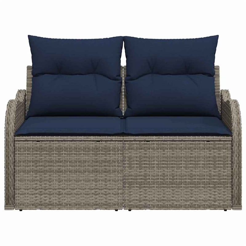 Afuera Living Gray Poly Rattan Garden Sofa With Cushions in Navy Blue