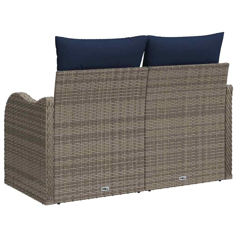 Afuera Living Gray Poly Rattan Garden Sofa With Cushions in Navy Blue