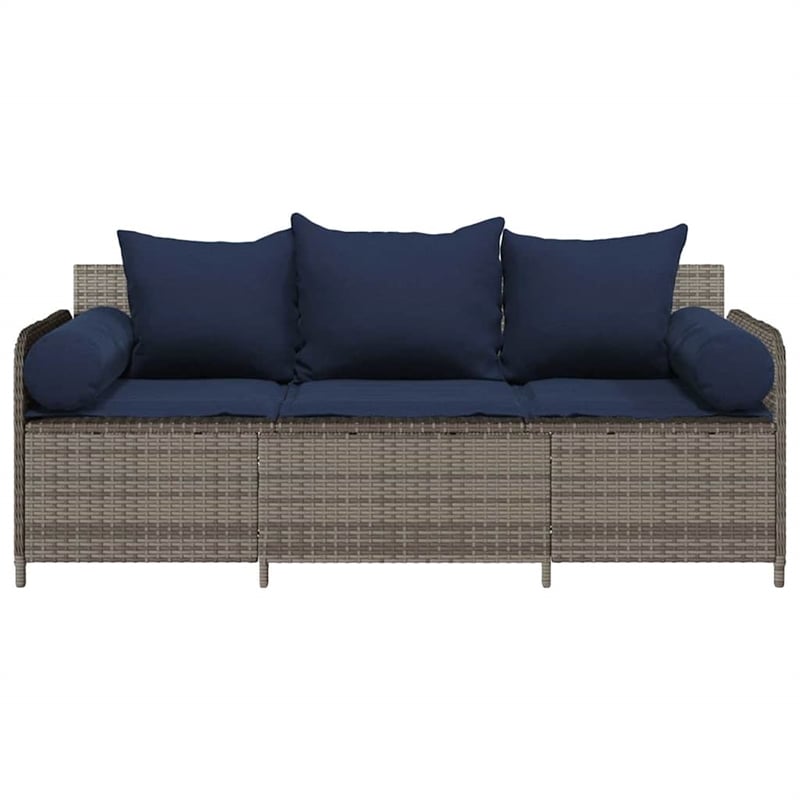Afuera Living 3-Seater Patio Sofa with Cushions in Navy Blue & Gray Poly Rattan