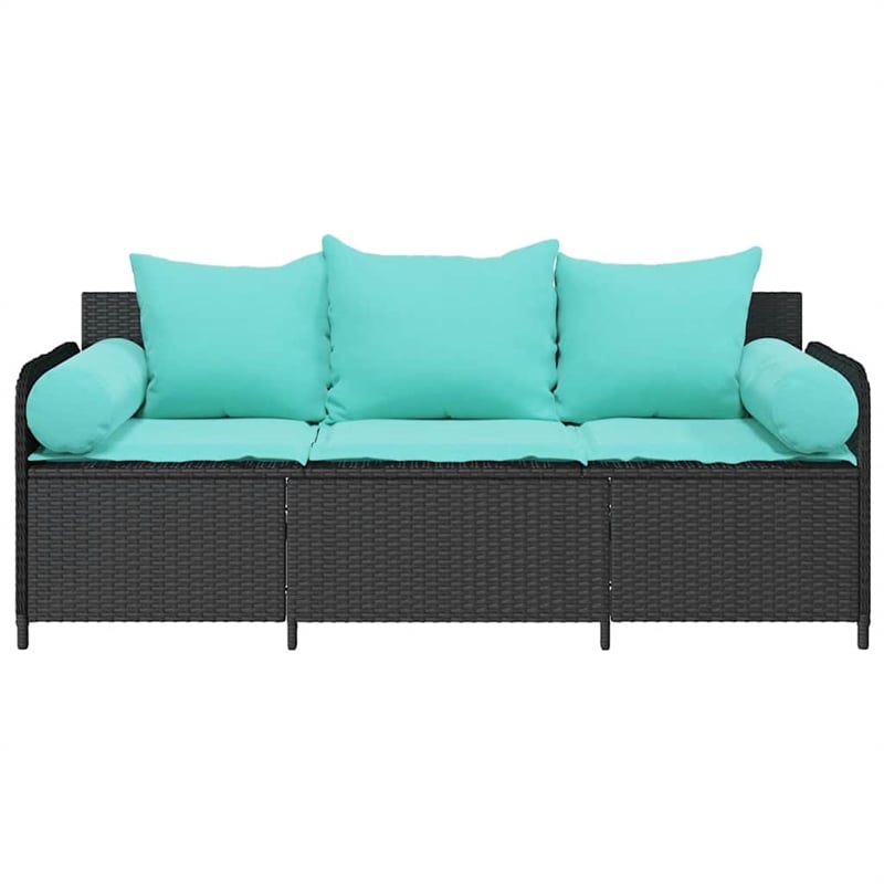 Afuera Living 3-Seater Patio Sofa With Cushions in Turquoise & Black Poly Rattan