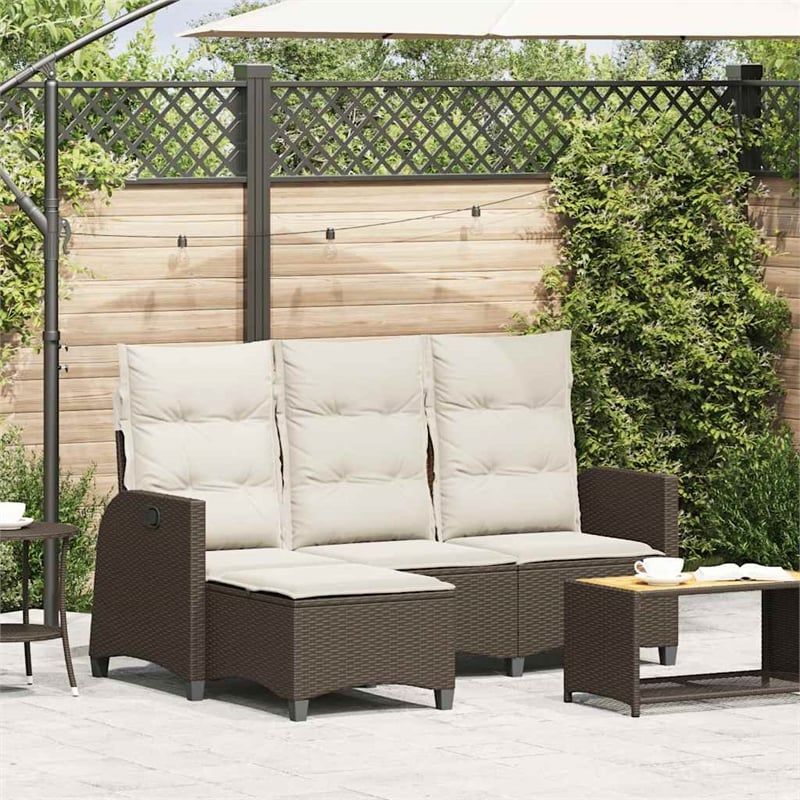Afuera Living Medium Rattan & Powder-Coated Steel Reclining Garden Sofa in Brown