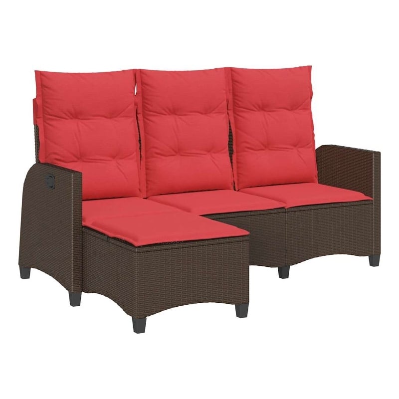 Afuera Living L-Shaped Reclining Patio Sofa With Cushions in Red & Brown Rattan