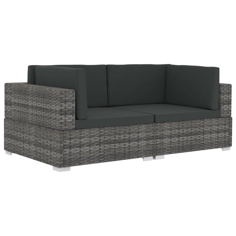 Afuera Living Medium PE Rattan Patio Sofa With Dark Gray Cushions in Gray