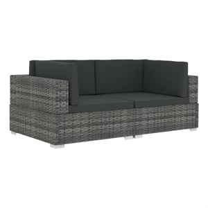 Afuera Living Medium PE Rattan Patio Sofa With Dark Gray Cushions in Gray