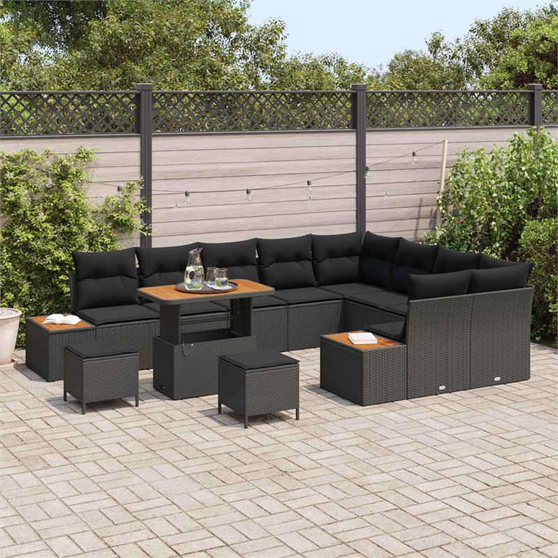 Afuera Living 12 Piece Poly Rattan Garden Sofa Set With Cushions in Black