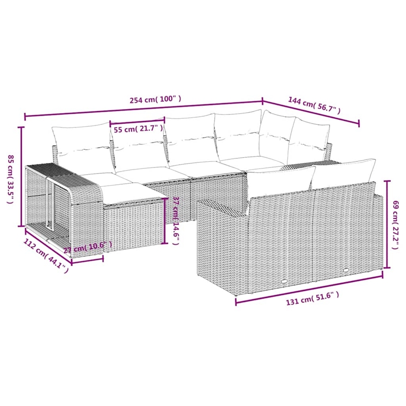 Afuera Living Contemporary 10 Piece Steel Large Sofa Set in Gray