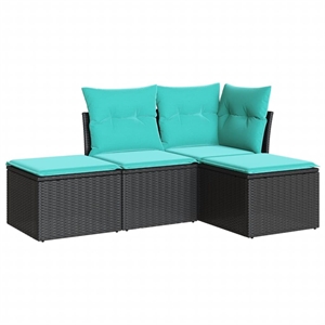 Afuera Living Contemporary Synthetic Poly Rattan Standard Sofa Set in Black/Blue