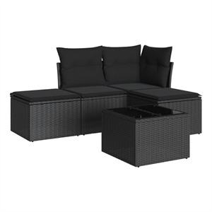 Afuera Living Contemporary 5 Piece Poly Rattan Sofa Set in Black