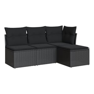Afuera Living Contemporary Synthetic Poly Rattan 4 Piece  Sofa Set in Black