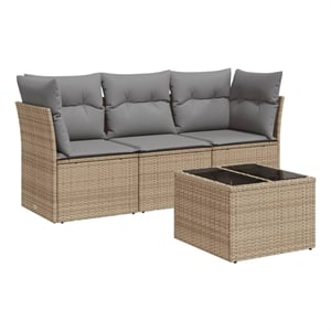 Afuera Living Contemporary 4 Piece Poly Rattan Sofa Set in Gray/Beige