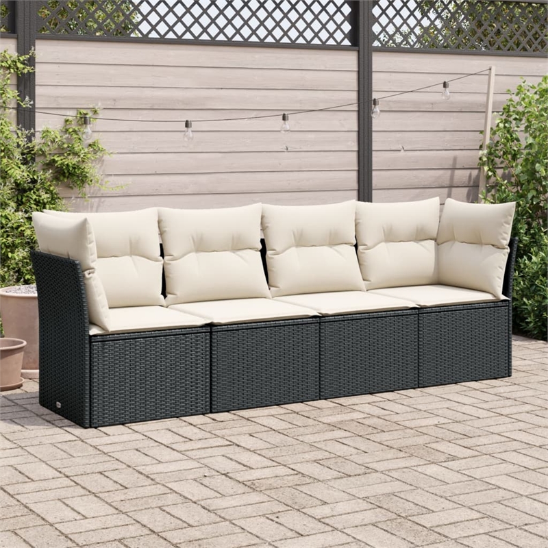 Afuera Living Contemporary 4 Piece Poly Rattan Sofa Set in Black/Cream