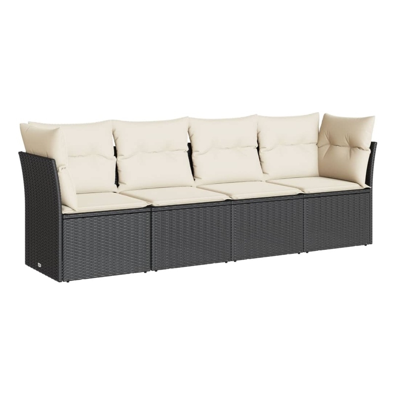 Afuera Living Contemporary 4 Piece Poly Rattan Sofa Set in Black/Cream