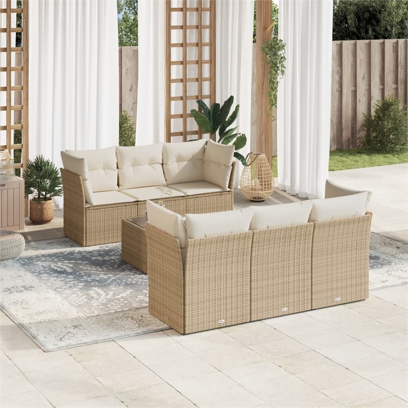 Afuera Living Contemporary 7 Piece Steel Sofa Set in Cream/Beige