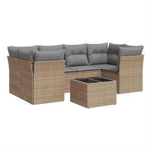 Afuera Living Contemporary 7 Piece Poly Rattan Sofa Set in Beige