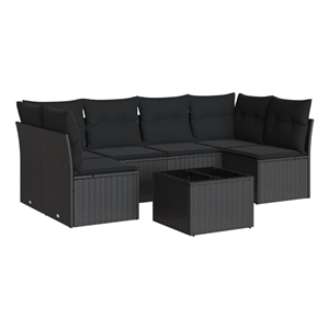 Afuera Living Contemporary Synthetic Poly Rattan 7 Piece  Sofa Set in Black