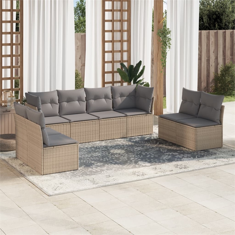 Afuera Living Contemporary 8 Piece Steel Large Sofa Set in Beige