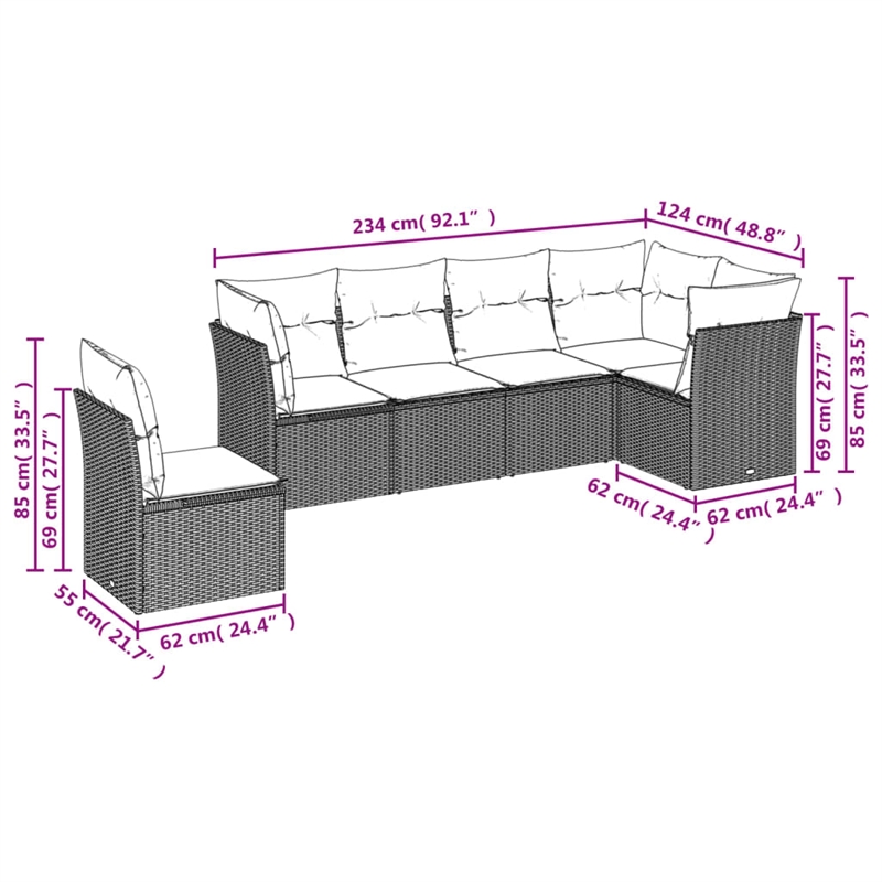 Afuera Living Contemporary 6 Piece Steel Large Sofa Set in Beige