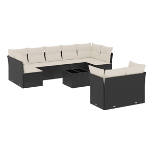 Afuera Living Synthetic Poly Rattan 10 Piece Sofa Set in Black/Cream