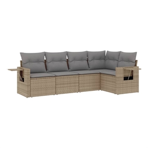 Afuera Living Contemporary 5 Piece Poly Rattan Sofa Set in Gray/Beige