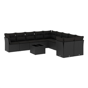 Afuera Living Contemporary Synthetic Poly Rattan 11 Piece  Sofa Set in Black