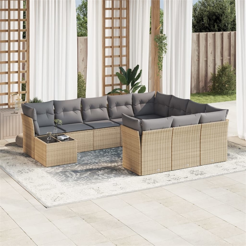 Afuera Living Contemporary 11 Piece Large Sofa Set in Gray/Beige
