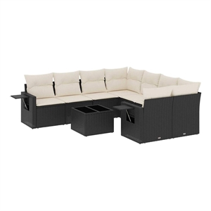 Afuera Living Contemporary Poly Rattan Sofa Set in Black/Cream