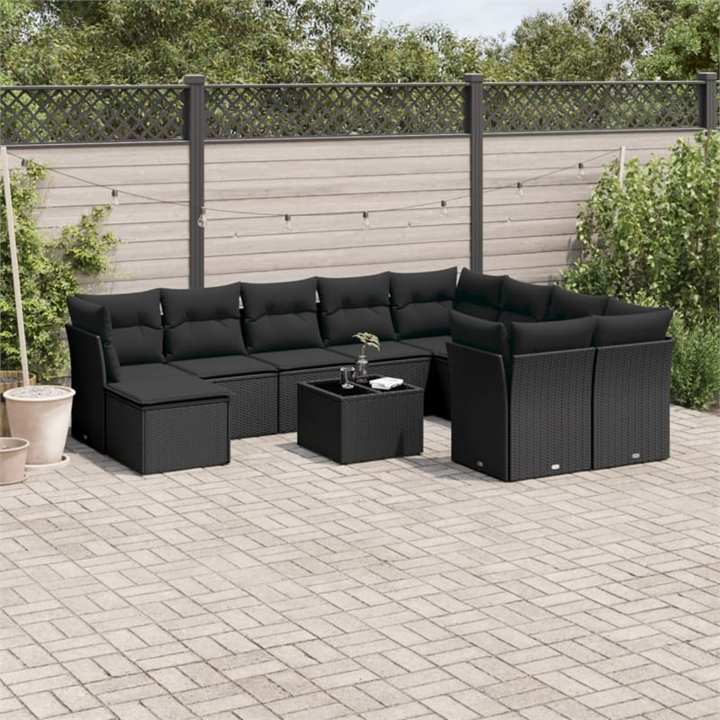 Afuera Living Contemporary Synthetic Poly Rattan 11 Piece  Sofa Set in Black