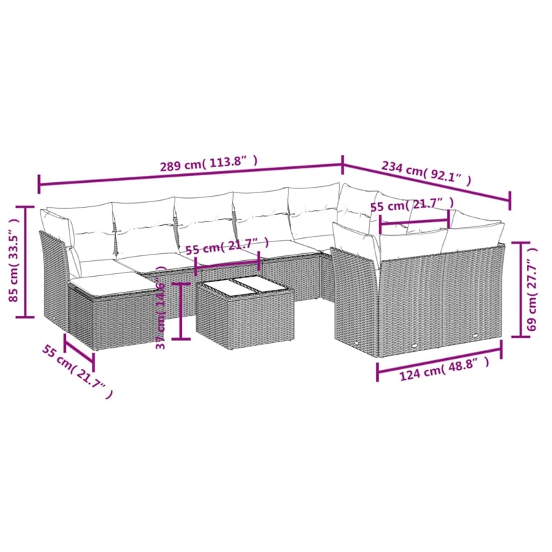 Afuera Living Contemporary Synthetic Poly Rattan 11 Piece  Sofa Set in Black