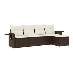 Afuera Living Contemporary Synthetic Poly Rattan 5 Piece  Sofa Set in Brown