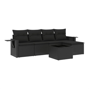 Afuera Living Contemporary 6 Piece Poly Rattan Sofa Set in Black