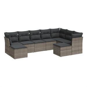 Afuera Living Contemporary 9 Piece Poly Rattan Large Sofa Set in Gray