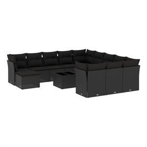 Afuera Living Contemporary 13 Piece Poly Rattan Sofa Set in Black
