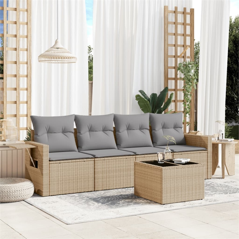 Afuera Living Contemporary 5 Piece Steel Large Sofa Set in Beige