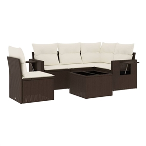Afuera Living Contemporary 6 Piece Poly Rattan Sofa Set in Brown/Cream