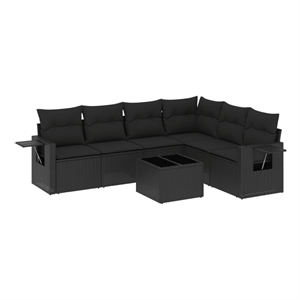 Afuera Living Contemporary 7 Piece Poly Rattan Large Sofa Set in Black