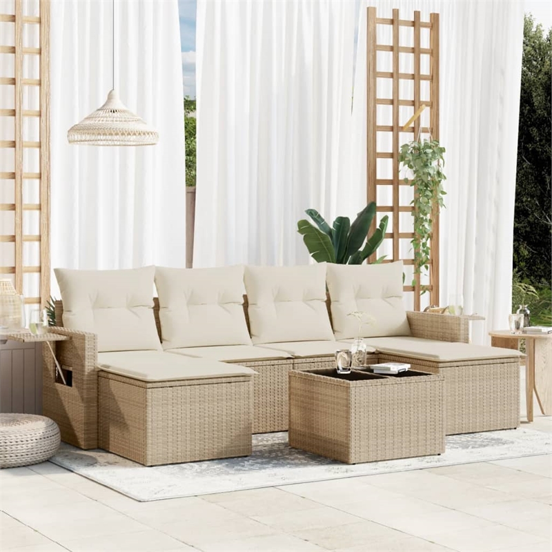 Afuera Living Contemporary 7 Piece Large Sofa Set in Cream/Beige