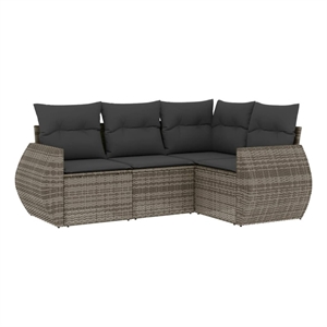 Afuera Living Contemporary 4 Piece Poly Rattan Medium Sofa Set in Gray