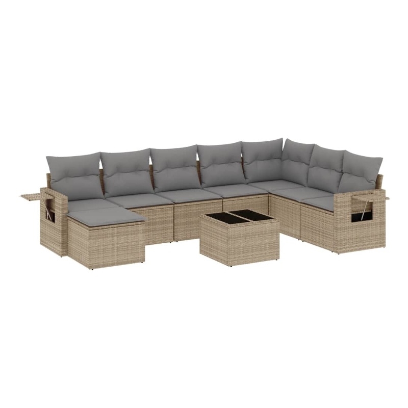 Afuera Living Contemporary 9 Piece Steel Sofa Set in Gray/Beige