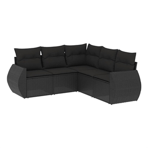 Afuera Living Contemporary Synthetic Poly Rattan 5 Piece  Sofa Set in Black